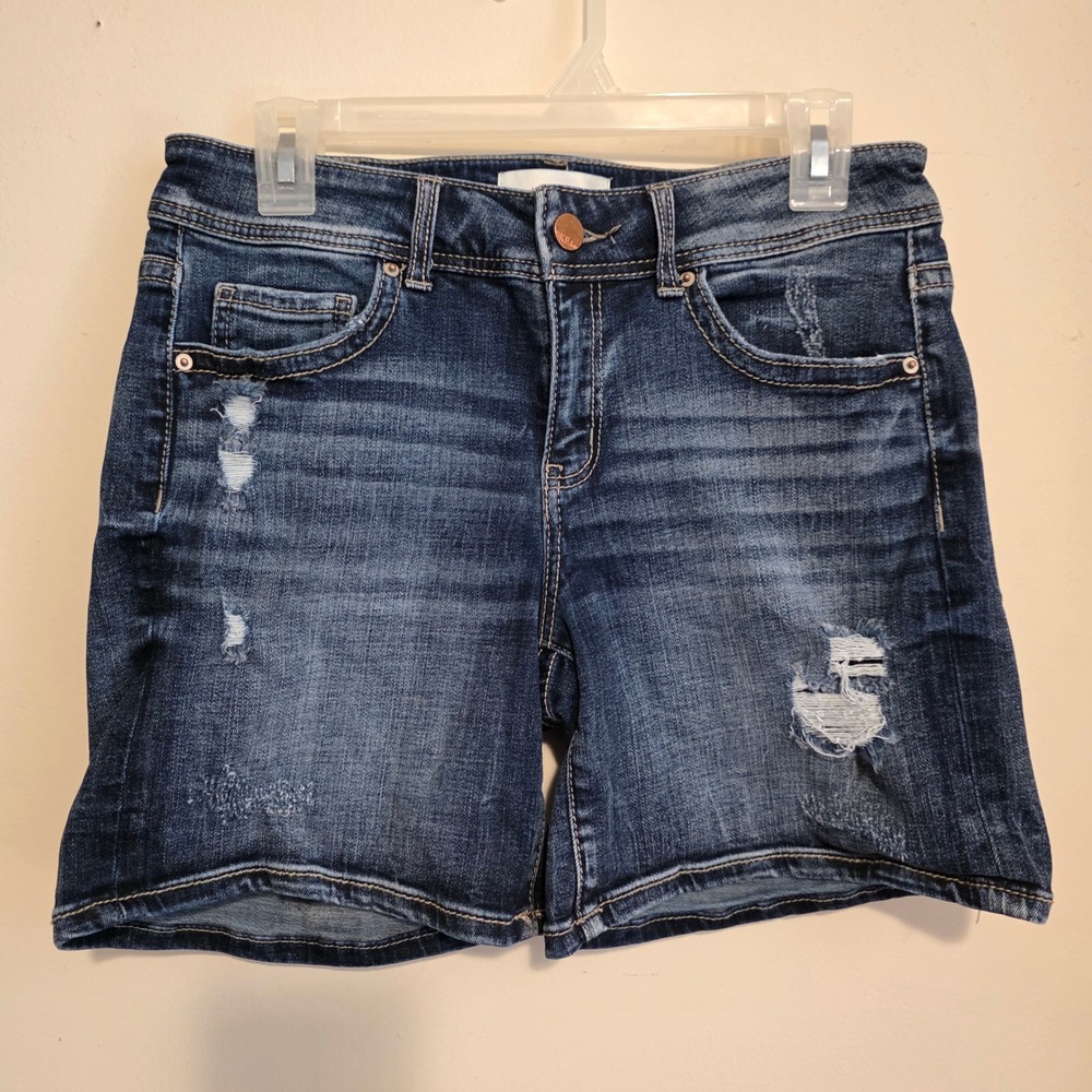 BKE Womens Victoria Jean Shorts Size 28 Dark Wash Distressed Stretch Denim